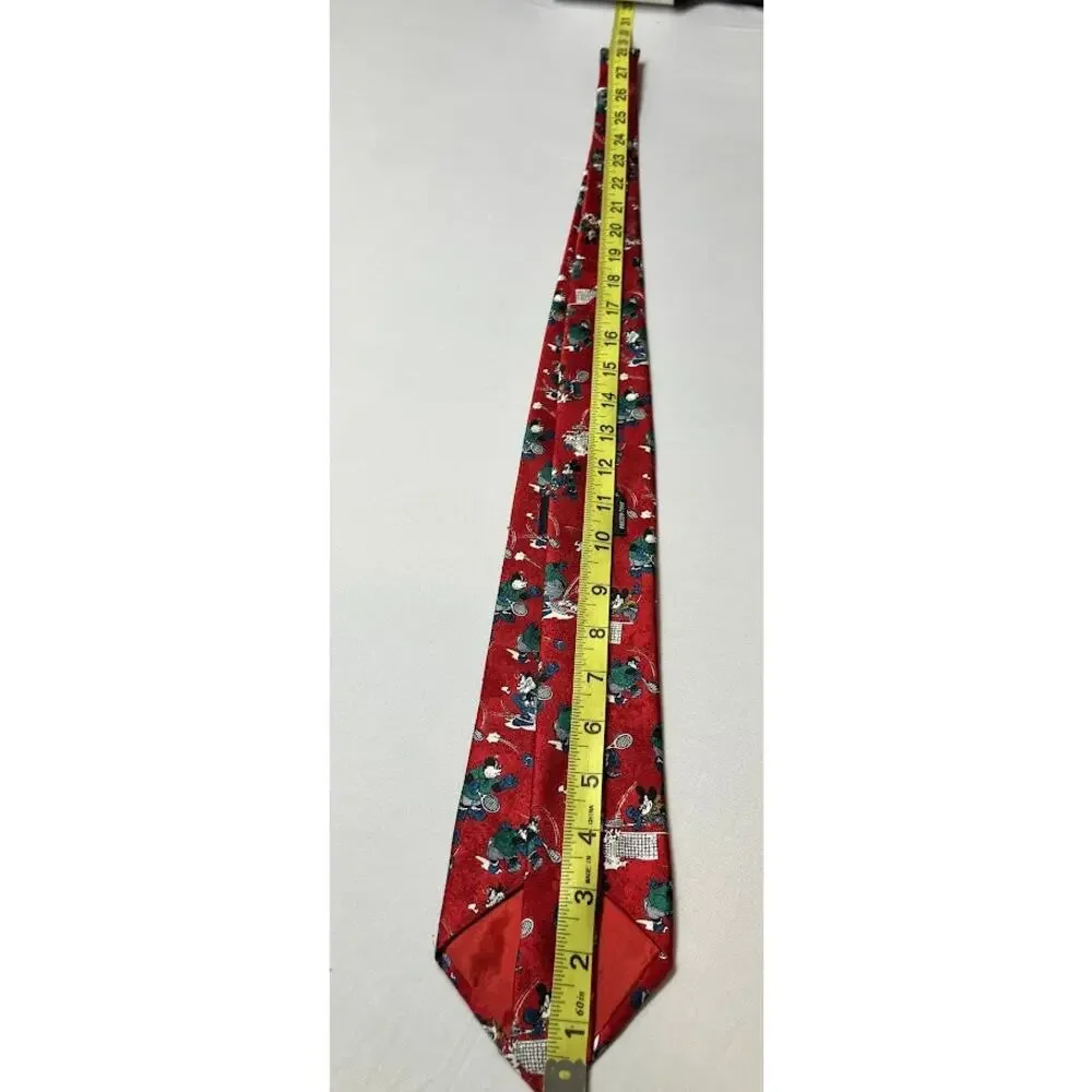 Vintage Disney Tie Mickey Unlimited Red Mickey Minnie Tennis Men’s Necktie 4”